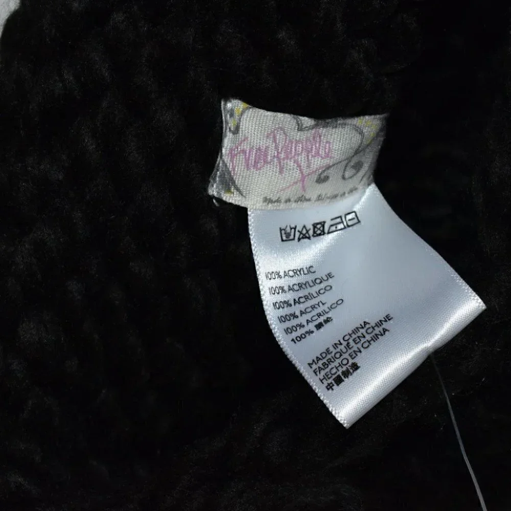 Free People Cozy Chunky Knit Colorblock Pom Pom Beani Winter Hat Black B…